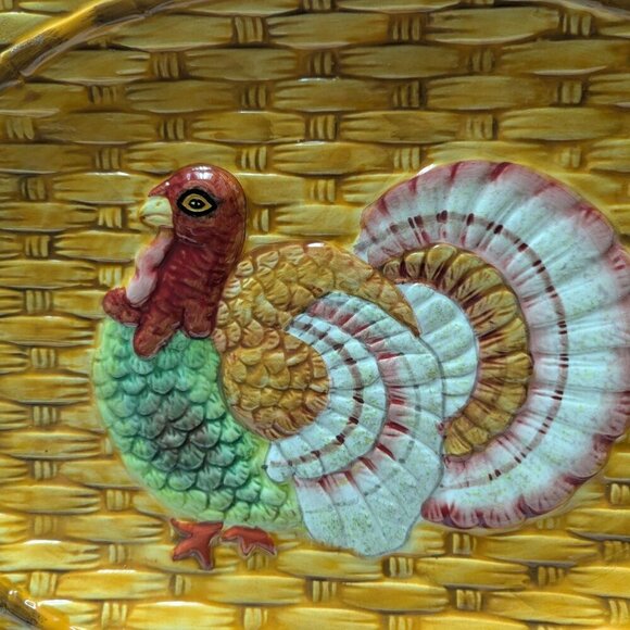 Beautiful Thanksgiving Turkey Serving Platter Handpainted 18"x14" Autumn ceramic - Picture 6 of 6